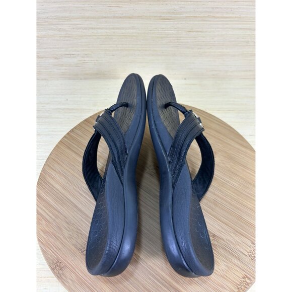 Vionic Tide Aloe Black Leather Toe Post Sandals Womens Size 8 - Picture 7 of 8